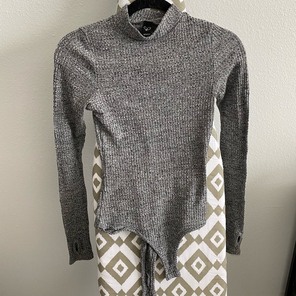 Grey high-neck knit bodysuit - Picture 1 of 3